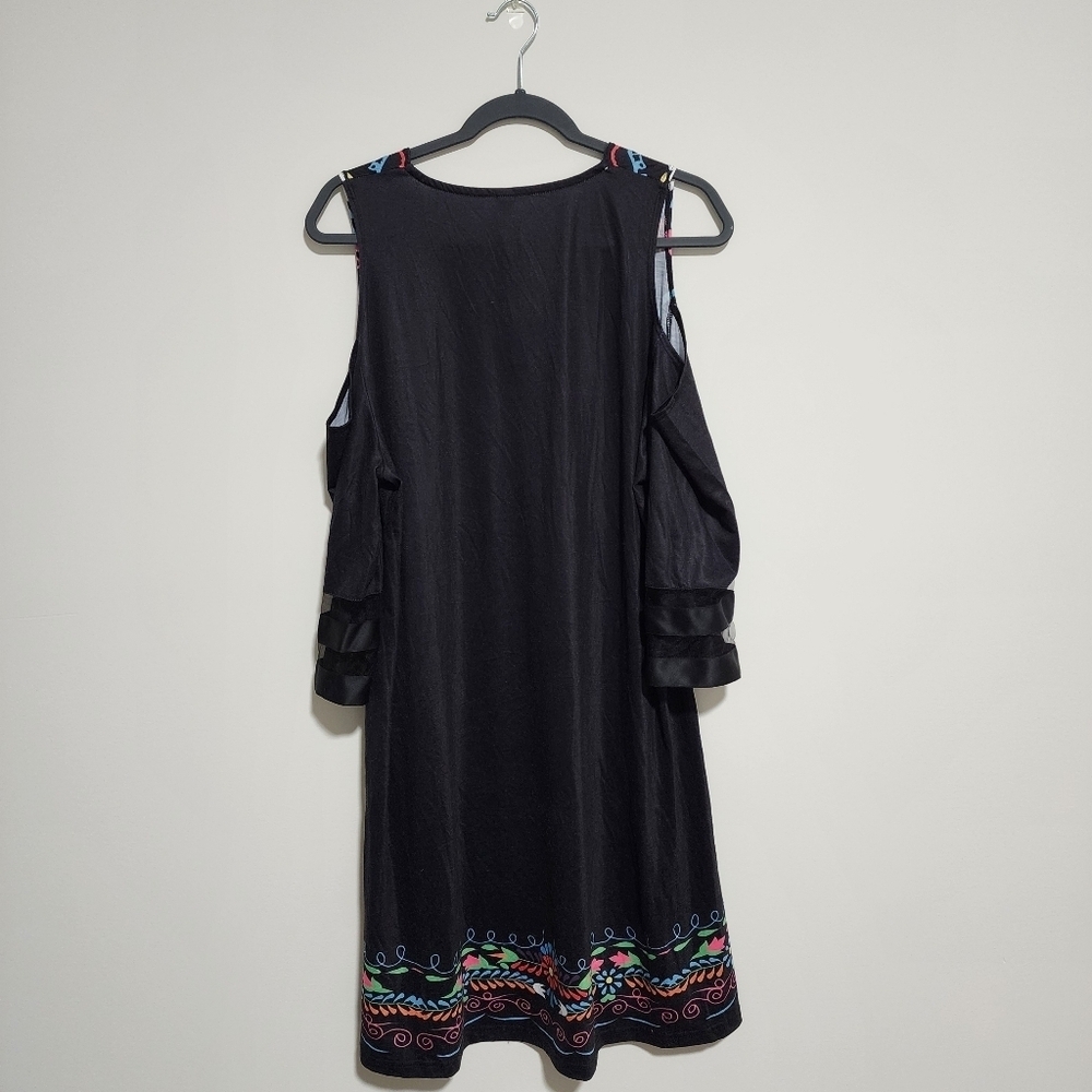 Exclusive Dress Womens Size XXL Black Embroidered Cold Shoulder Boho - Picture 4 of 6